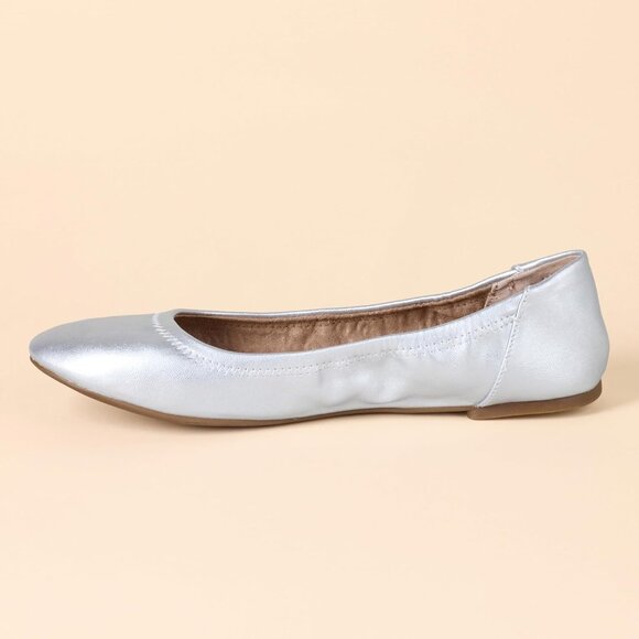 Womens Silver Closed Rounded Toe Slip On Low Wedge Heel Belice Ballet Flat Shoes - Picture 5 of 9